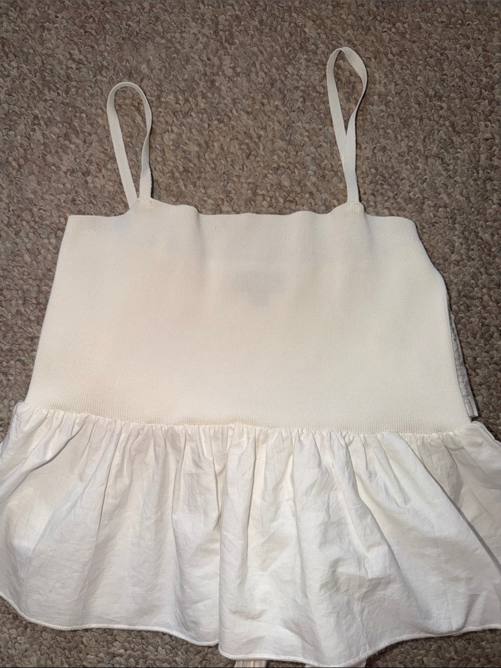 Cream Spaghetti-Strap Ruffle Hem Casual Tank Top